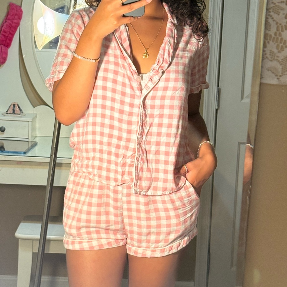 Forever 21 Pink Checkered Pajama Set
